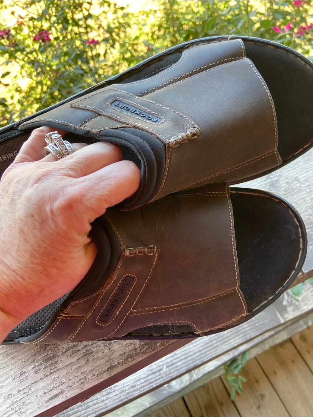Rockport Men’s Dark Brown Leather Slide Sandals